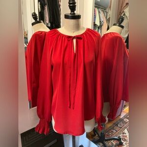 NWT Simple Fun Red Long Sleeve Blouse with Ruffled Cuffs, Size Medium